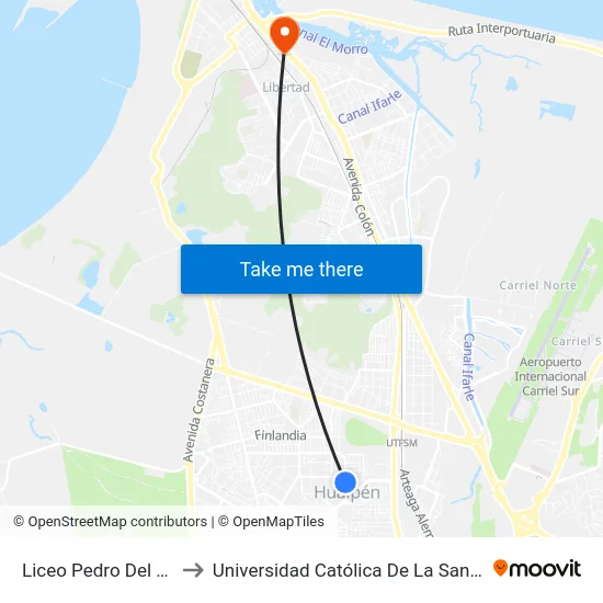 Liceo Pedro Del Rio Zanartu to Universidad Católica De La Santísima Concepción map