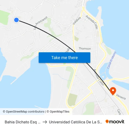 Bahia Dichato Esq Caleta Chome to Universidad Católica De La Santísima Concepción map