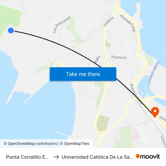 Punta Corralillo Esq Punta Liles to Universidad Católica De La Santísima Concepción map
