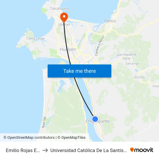Emilio Rojas Esq Pje 5 to Universidad Católica De La Santísima Concepción map