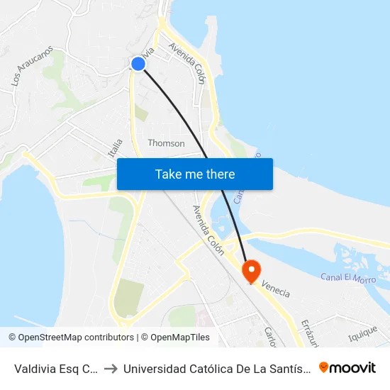 Valdivia Esq Castellon to Universidad Católica De La Santísima Concepción map