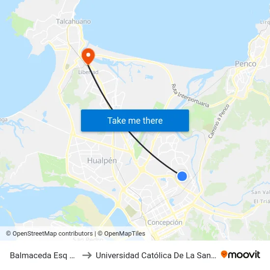 Balmaceda Esq Los Lingues to Universidad Católica De La Santísima Concepción map