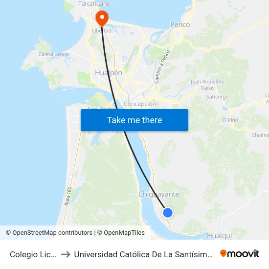 Colegio Licanray to Universidad Católica De La Santísima Concepción map