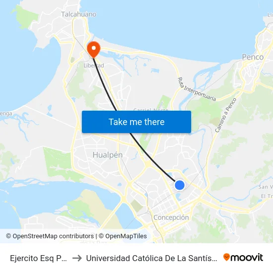 Ejercito Esq Pelantaro to Universidad Católica De La Santísima Concepción map