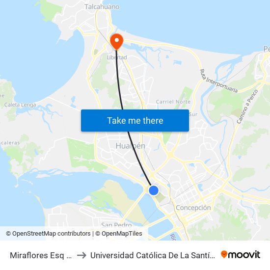 Miraflores Esq Calle Uno to Universidad Católica De La Santísima Concepción map