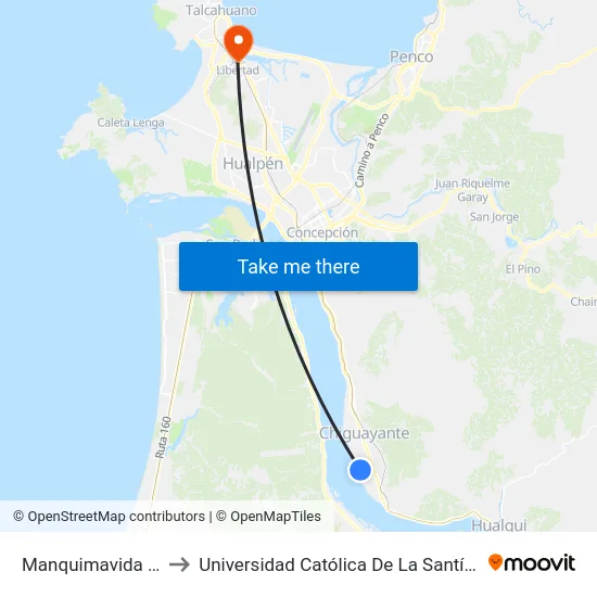 Manquimavida Esq Pje 2 to Universidad Católica De La Santísima Concepción map