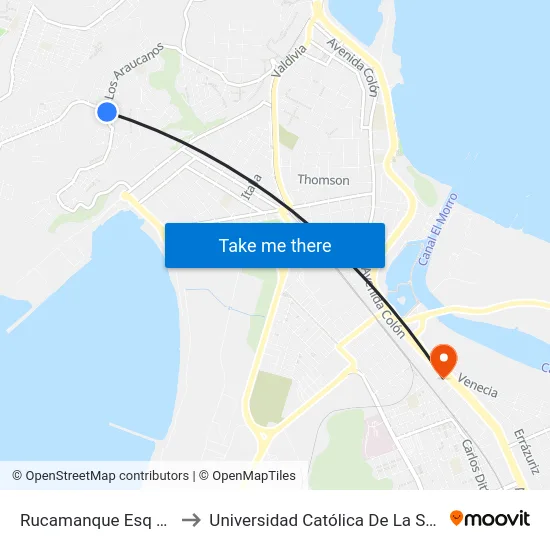 Rucamanque Esq Los Araucanos to Universidad Católica De La Santísima Concepción map