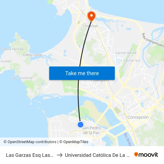 Las Garzas Esq Las Violetas  Oriente to Universidad Católica De La Santísima Concepción map