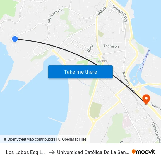 Los Lobos Esq Las Anchoas to Universidad Católica De La Santísima Concepción map