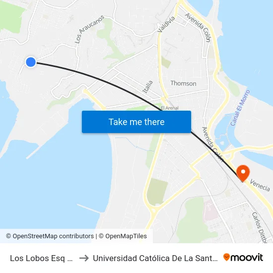 Los Lobos Esq El Caiquen to Universidad Católica De La Santísima Concepción map