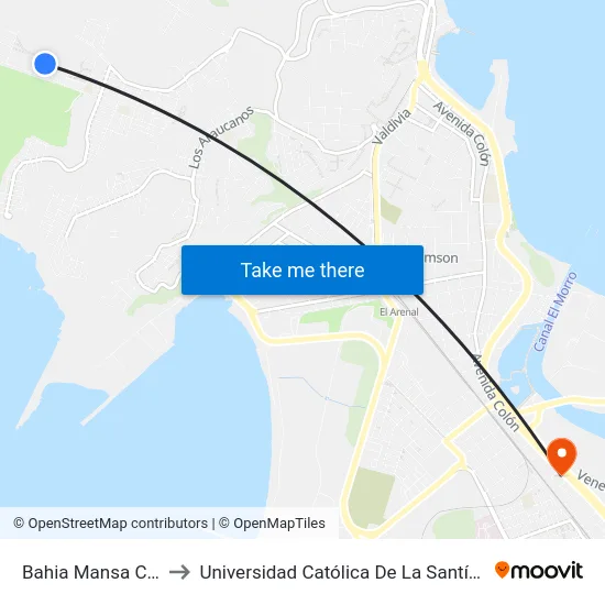 Bahia Mansa Centinela I to Universidad Católica De La Santísima Concepción map