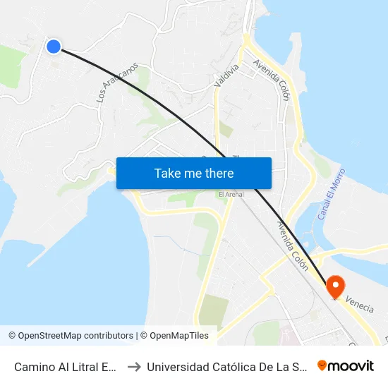 Camino Al Litral Esq San Vicente to Universidad Católica De La Santísima Concepción map