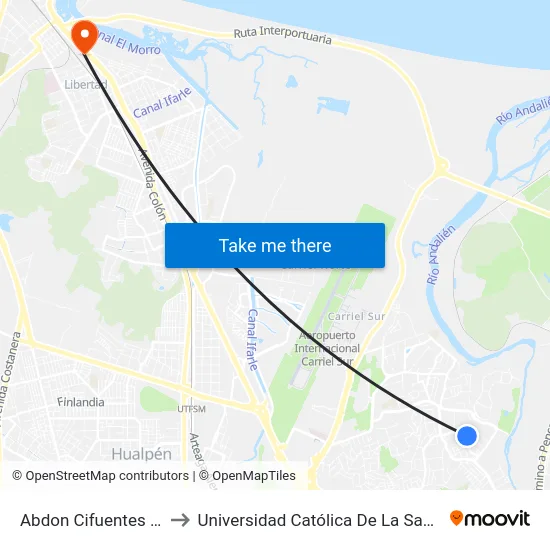 Abdon Cifuentes Esq Pehuen to Universidad Católica De La Santísima Concepción map