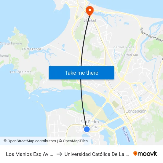 Los Manios Esq Av San Pedro  Norte to Universidad Católica De La Santísima Concepción map