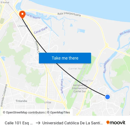 Calle 101 Esq Calle 105 to Universidad Católica De La Santísima Concepción map
