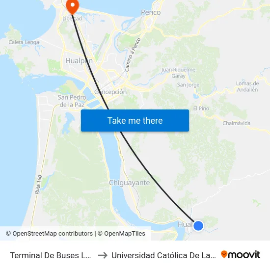 Terminal De Buses Las Galaxias  Oriente to Universidad Católica De La Santísima Concepción map