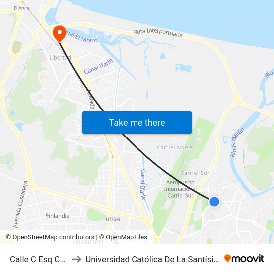 Calle C Esq Calle Uno to Universidad Católica De La Santísima Concepción map