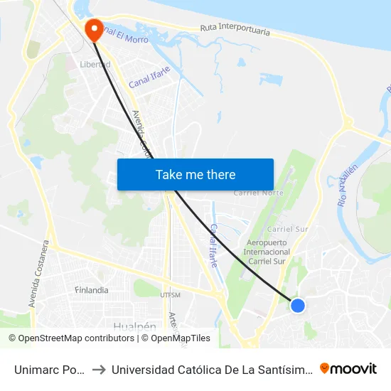 Unimarc  Poniente to Universidad Católica De La Santísima Concepción map