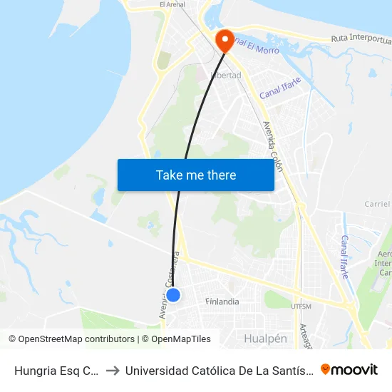 Hungria Esq Camberra to Universidad Católica De La Santísima Concepción map