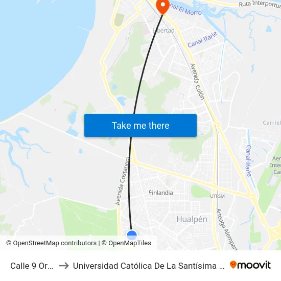 Calle 9  Oriente to Universidad Católica De La Santísima Concepción map