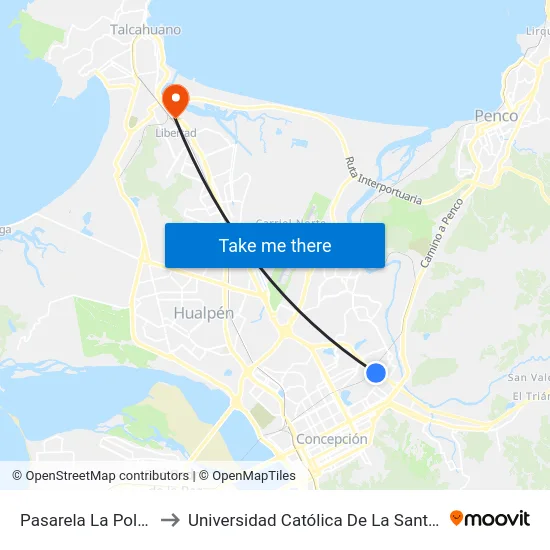 Pasarela La Polvora  Norte to Universidad Católica De La Santísima Concepción map