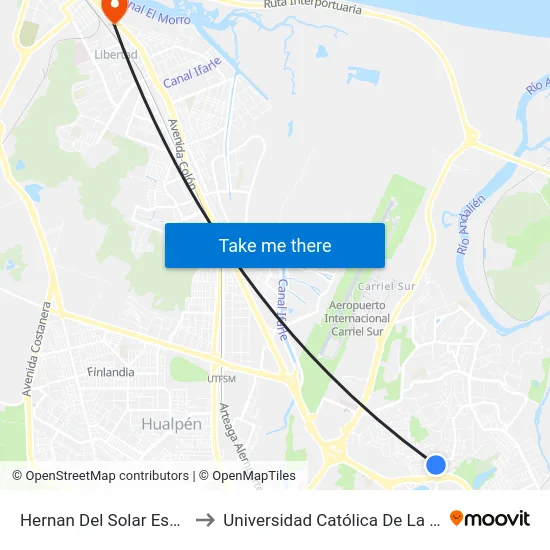 Hernan Del Solar Esq Abdon Cifuentes to Universidad Católica De La Santísima Concepción map