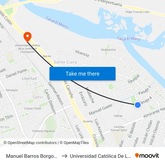 Manuel Barros Borgono Esq Pasaje Cuatro to Universidad Católica De La Santísima Concepción map