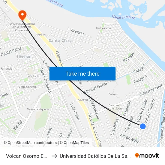 Volcan Osorno Esq El Pehuen to Universidad Católica De La Santísima Concepción map