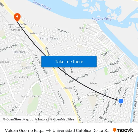 Volcan Osorno Esq Las Palmeras to Universidad Católica De La Santísima Concepción map