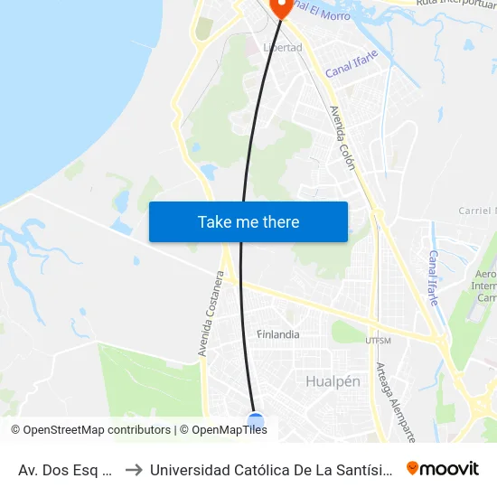 Av. Dos Esq Pje Uno to Universidad Católica De La Santísima Concepción map