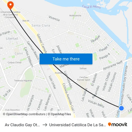 Av Claudio Gay Ote Esq Pje Dos to Universidad Católica De La Santísima Concepción map