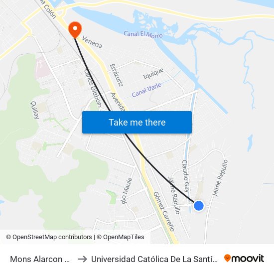 Mons Alarcon Esq Rosal to Universidad Católica De La Santísima Concepción map