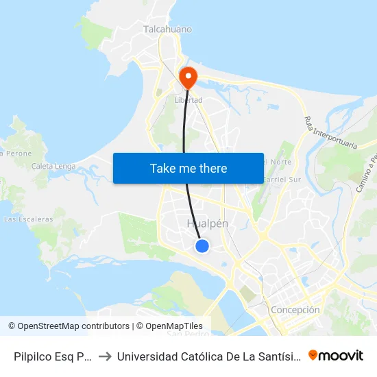 Pilpilco Esq Postdam to Universidad Católica De La Santísima Concepción map