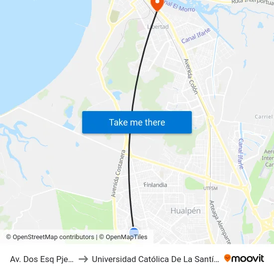 Av. Dos Esq Pje Doce  Sur to Universidad Católica De La Santísima Concepción map