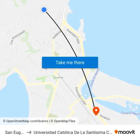 San Eugenio to Universidad Católica De La Santísima Concepción map