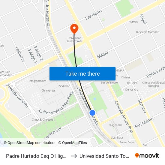Padre Hurtado Esq  O Higgins to Univesidad Santo Tomás map