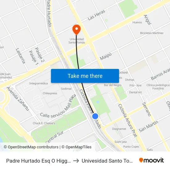 Padre Hurtado Esq  O Higgins to Univesidad Santo Tomás map