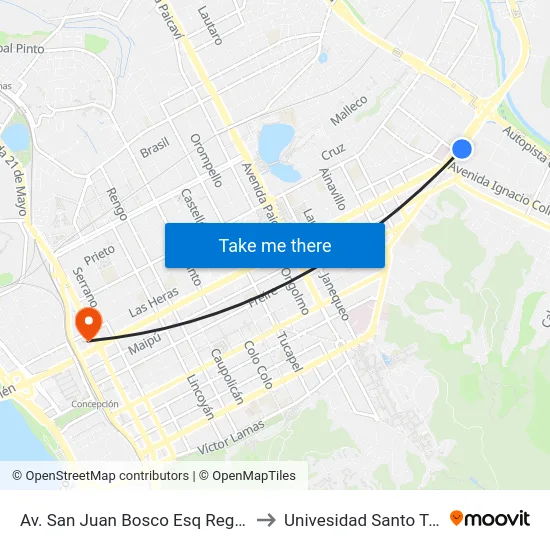 Av. San Juan Bosco Esq Regimiento to Univesidad Santo Tomás map