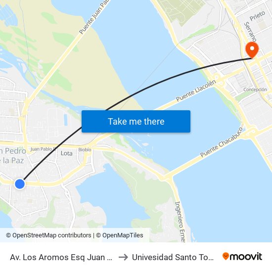 Av. Los Aromos Esq Juan Ruiz to Univesidad Santo Tomás map