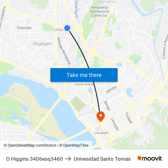 O Higgins  3406esq3460 to Univesidad Santo Tomás map