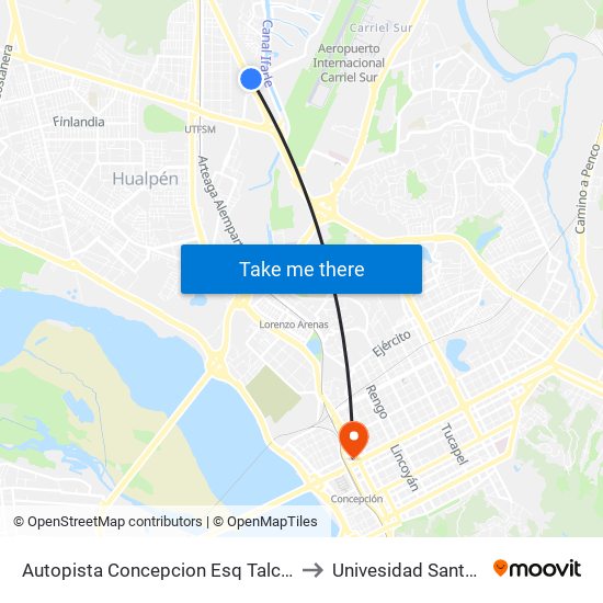 Autopista Concepcion Esq Talcahuano  7100 to Univesidad Santo Tomás map