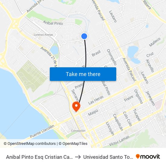 Anibal Pinto Esq Cristian Canales to Univesidad Santo Tomás map