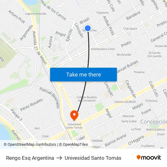 Rengo Esq Argentina to Univesidad Santo Tomás map