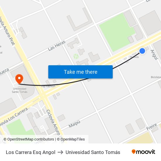 Los Carrera Esq Angol to Univesidad Santo Tomás map