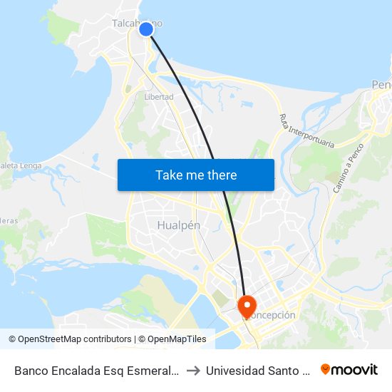 Banco Encalada Esq Esmeralda  Norte to Univesidad Santo Tomás map