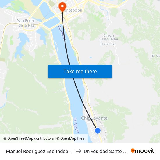 Manuel Rodriguez Esq Independencia to Univesidad Santo Tomás map