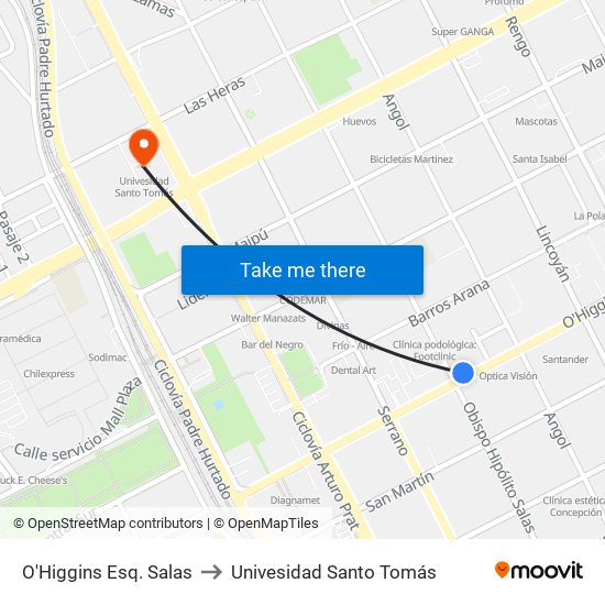 O'Higgins Esq. Salas to Univesidad Santo Tomás map