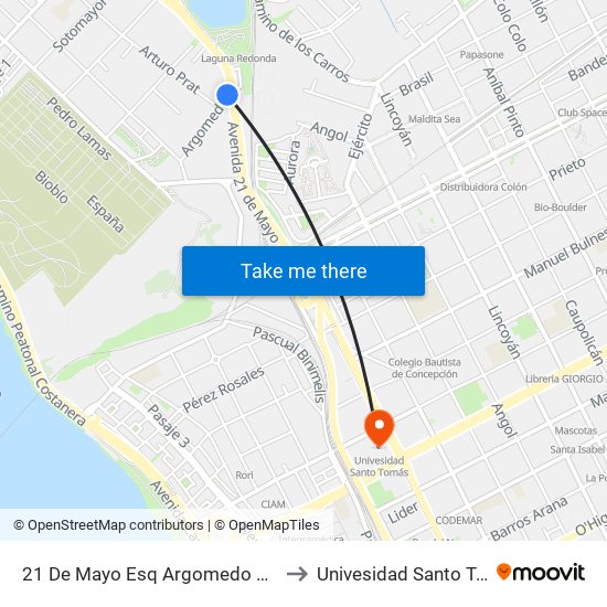 21 De Mayo Esq Argomedo  Poniente to Univesidad Santo Tomás map