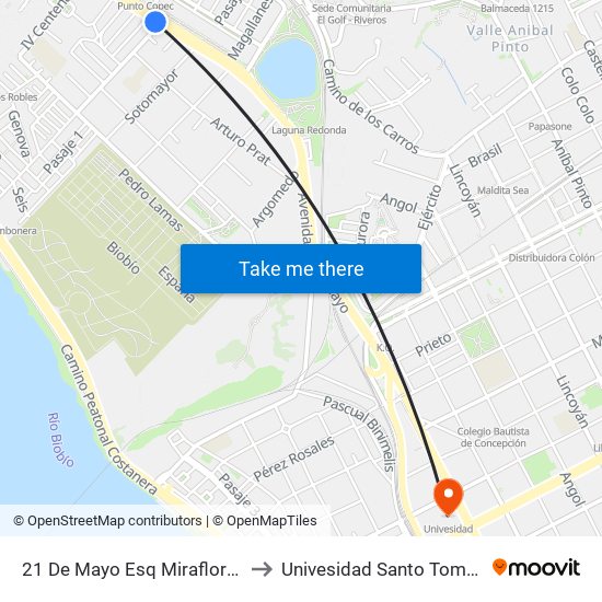 21 De Mayo Esq Miraflores to Univesidad Santo Tomás map