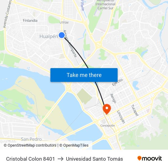 Cristobal Colon 8401 to Univesidad Santo Tomás map